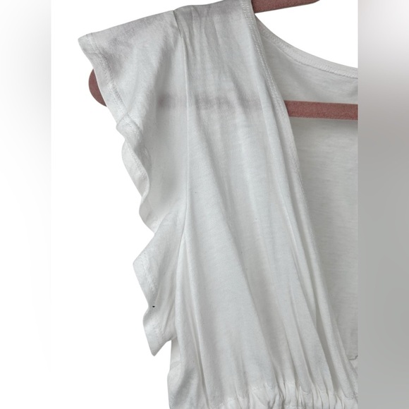 Garage white sheer cropped top, S, ruffle sleeves, tie up front, deep v, coverup - Picture 4 of 5